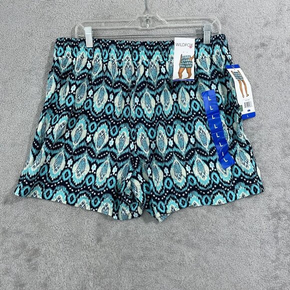 NEW Wildfox Womens L Blue Ikat Elastic Waist Pull-On Shorts - Picture 2 of 7